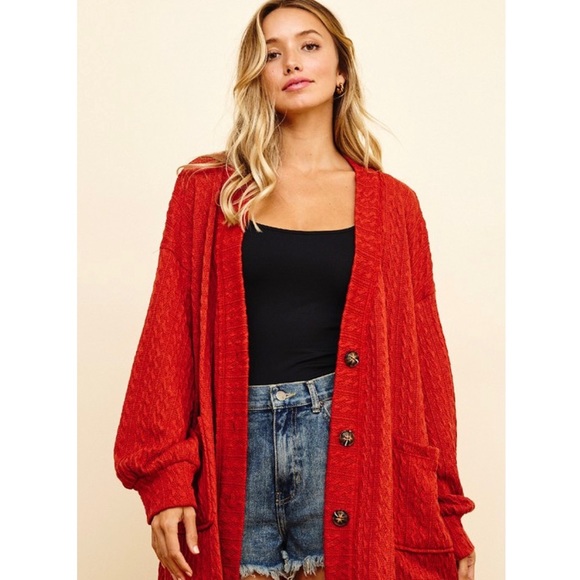 Long Fall Cardigan Cozy Cable Knit Sweater Button Down Cardi Pockets - Picture 3 of 9